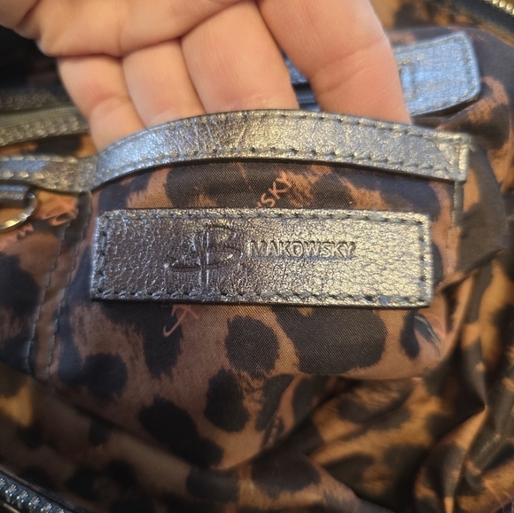B. Makowsky Metallic Silver Leather Top Handle Shoulder Bag - Picture 15 of 15